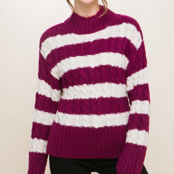 Cozy Chunky Cable Knit Color Block Sweater Top - Picture 1 of 1